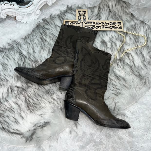 빈티지 카키 파에톤 웨스턴 부츠