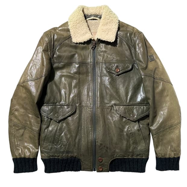 휴고보스 오렌지 고트스킨 레더 시어링 봄버 자켓