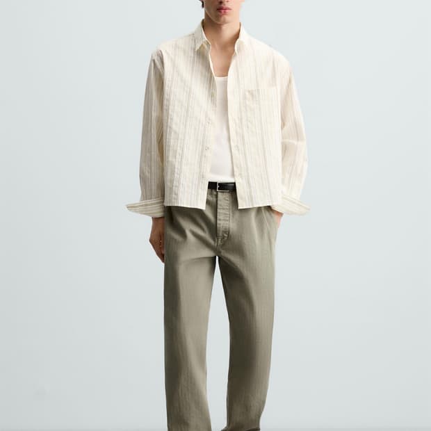 자라 Contrast stripe shirt white L