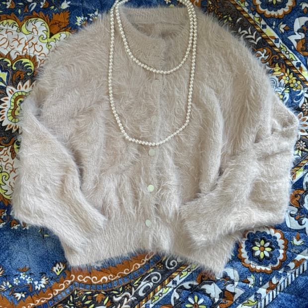 빈티지 헤어리 퍼 니트 스웨터 버튼 가디건 아우터