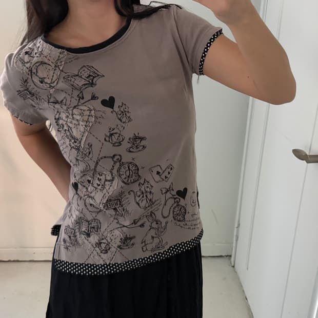 일본빈티지 scolar 하트 도트 반팔티