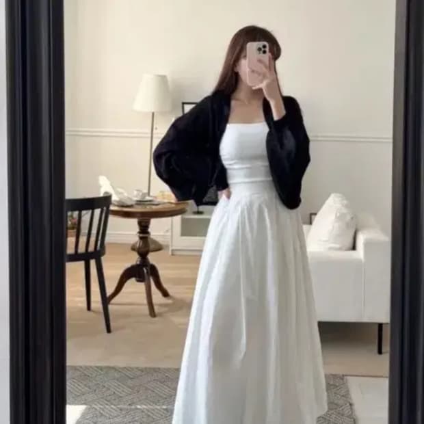 모이벨루아 텐더 부클 볼레로 니트 크롭 가디건(여름가디건) 블랙