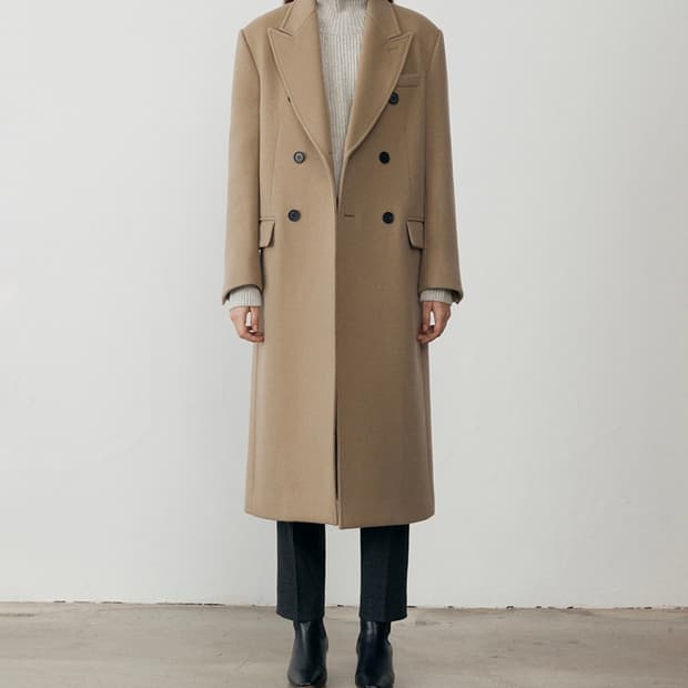 던스트 베이지 더블 코트