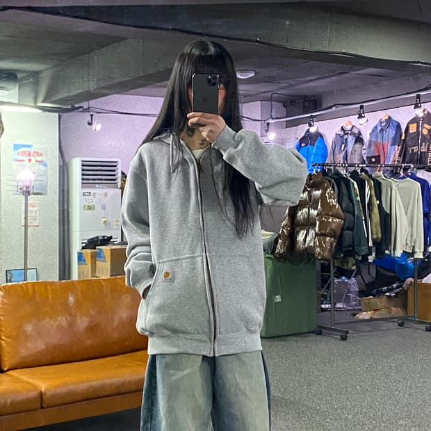 칼하트 그레이 코튼 오리지널핏 후드집업 B4121