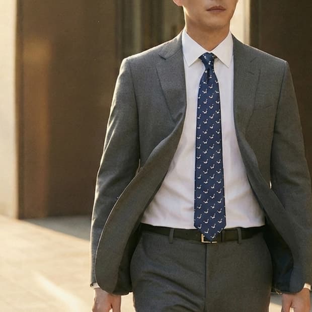 티아이포맨 실크 네이비 안경 자수 넥타이 6.5cm A+등급 K2395