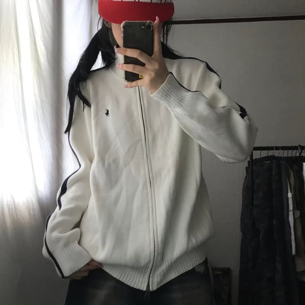 폴로 아이보리 트랙 니트집업