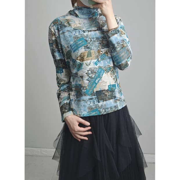 패턴 롱 슬리브 탑