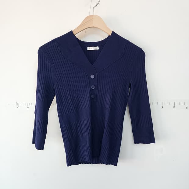 잇미샤 네이비 골지 니트 가디건