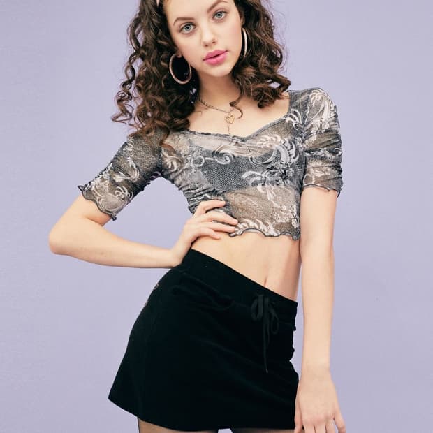 배디 데님 메쉬 크롭탑