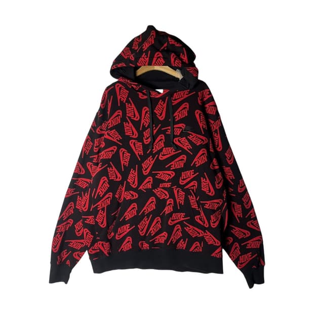 [Nike] 나이키 레드 로고패턴 블랙 후드 