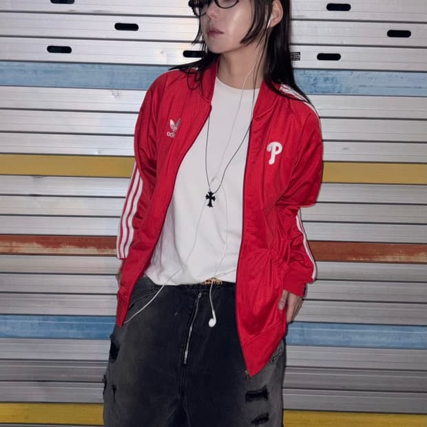 90s ADIDAS 올드스쿨 필라델피아 레드 져지 트랙탑
