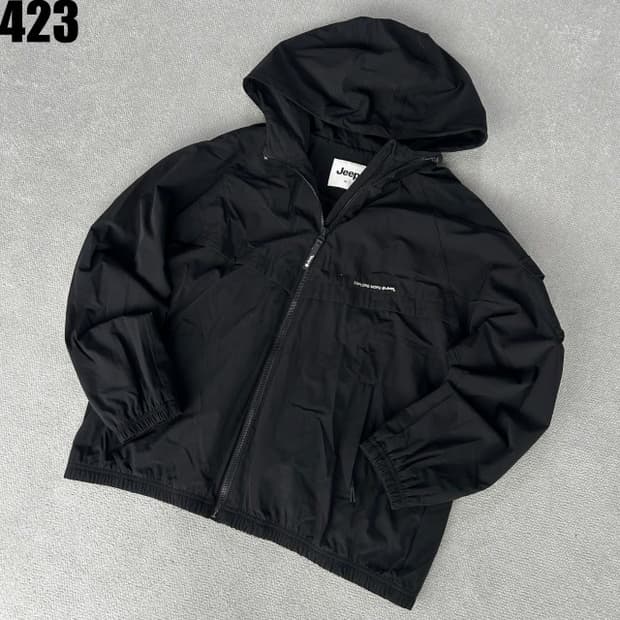 Jeep 검정색 후드 바람막이 점퍼 XL