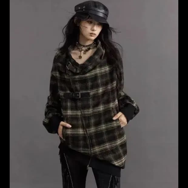 Shopcor NO ROMANCE 빈티지 밀레니얼 펑크 체크 니트집업