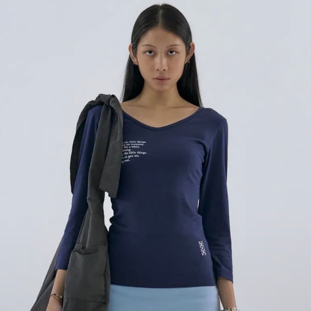 웰빙익스프레스 V neck 3/4 sleeve Navy
