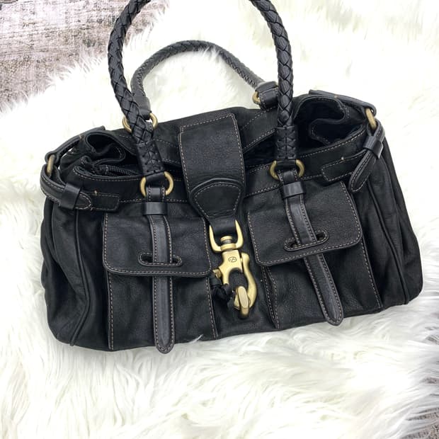 Black leather pocket shoulder bag  