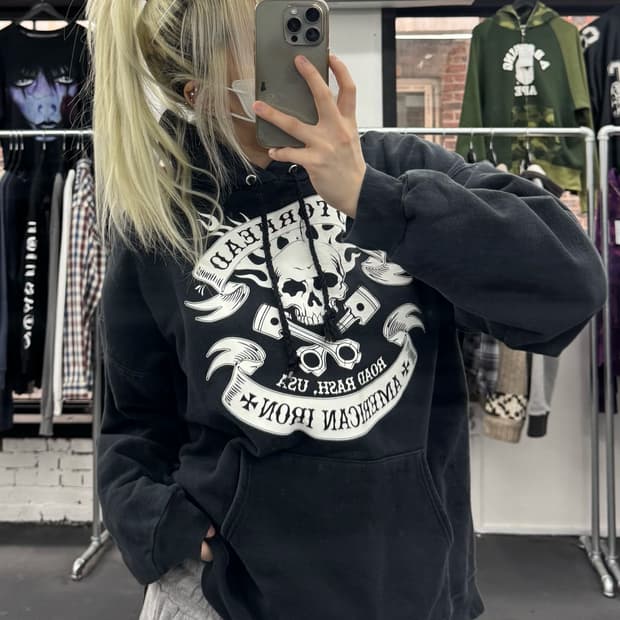 헤인즈 스컬 프린팅 후드티