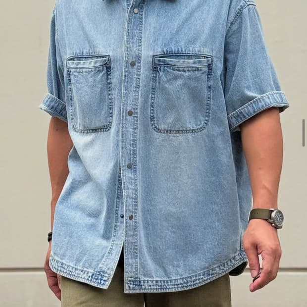 일꼬르소 세미오버핏 데님 반팔 셔츠 L(105-110)