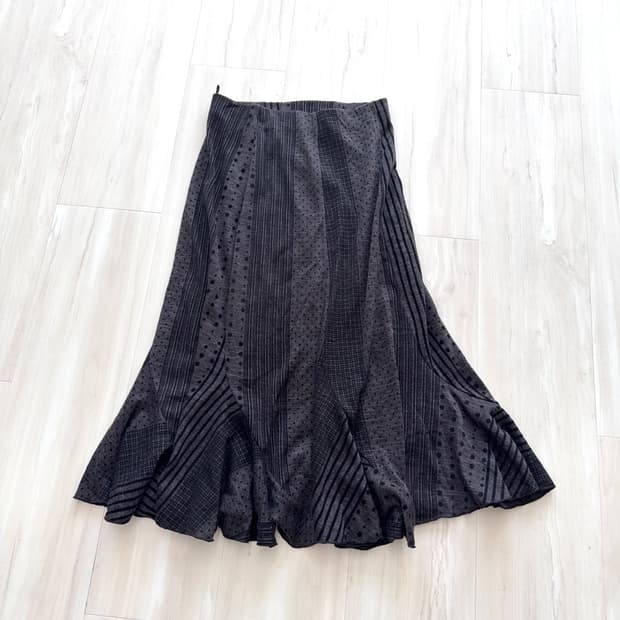 Dot stripe purple black long skirt