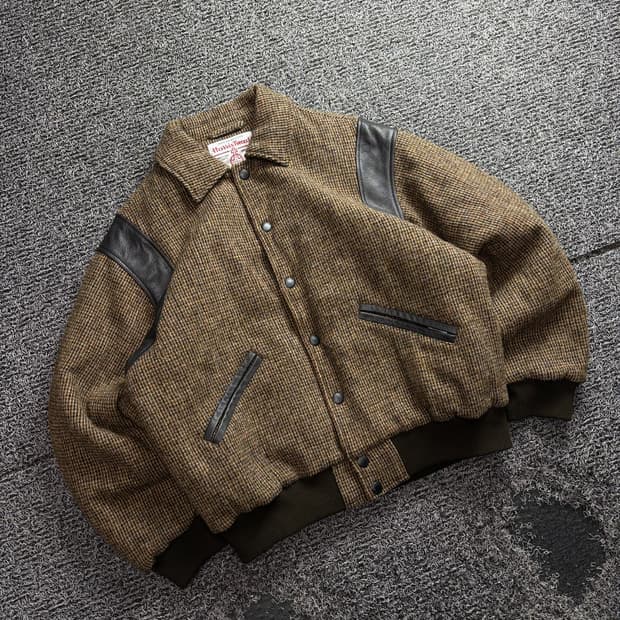 후아유 헨리 트위드 아카이브 유니 바시티 자켓 3484