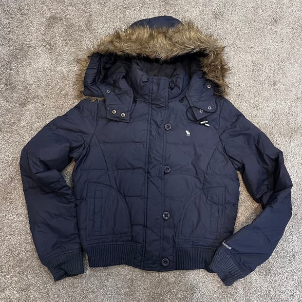 아베크롬비 울프죠 네이비 푸퍼 크롭 패딩M