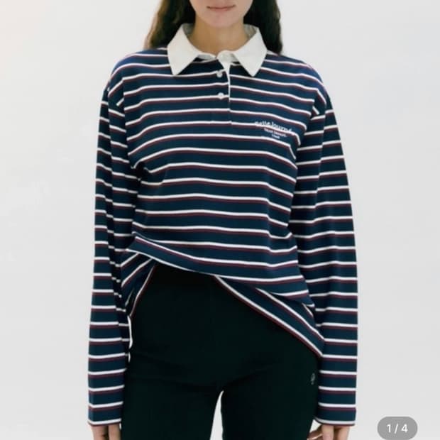 드파운드 럭비 스트라이프 티셔츠 버건디