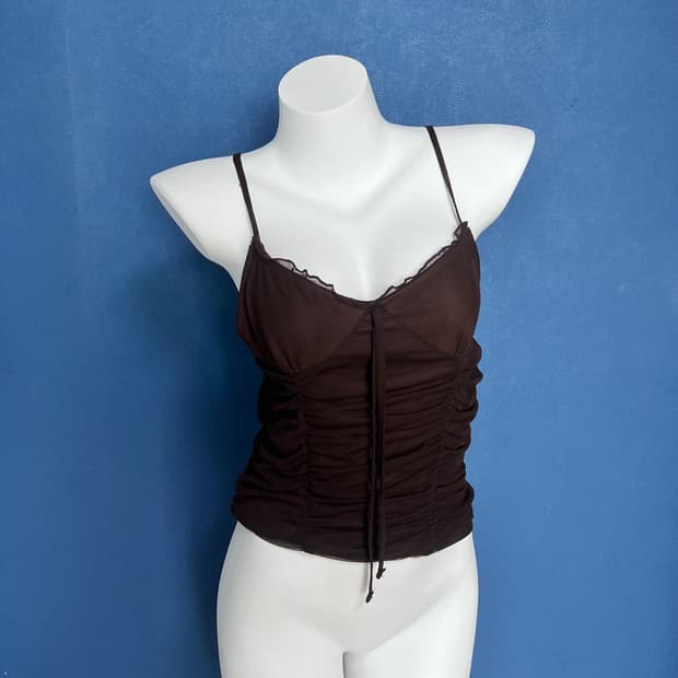 빈티지 브라운 레이스 나시