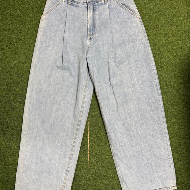 유스 와이드 투턱 데님 팬츠