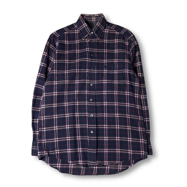 버버리 딥퍼플 네이비 체크 원포켓 긴팔 셔츠 S