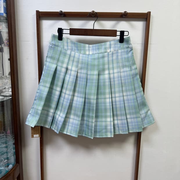 블루 그린 체크 테니스 스커트