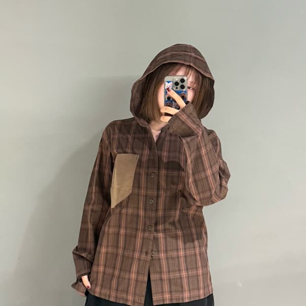 PPFM check pattern hood shirt
