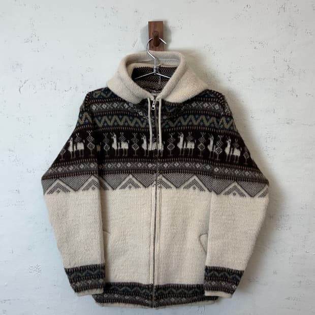 빈티지 알파카 퍄턴 후드 자켓