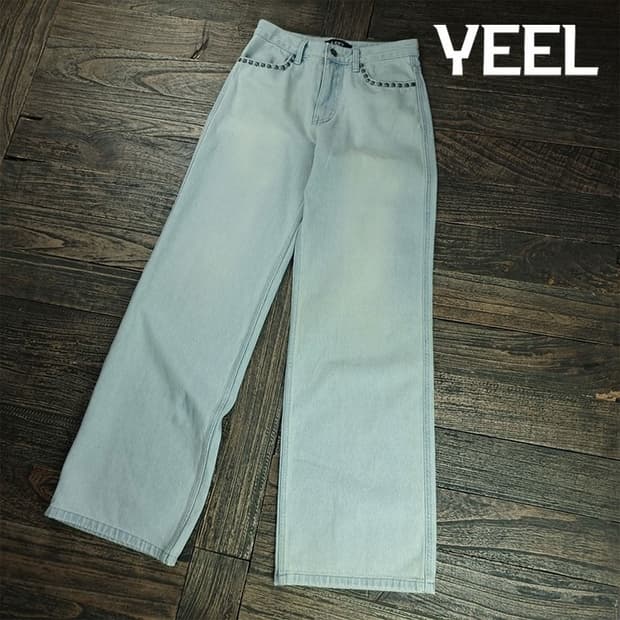 [LEEY YEEL] 아이스워싱 스터드 리벳 와이드 데님팬츠 M19763