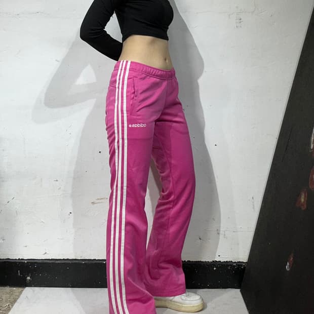 아디다스 핑크 와이드 화이트 삼선 트레이닝 팬츠 추리닝 바지 S 