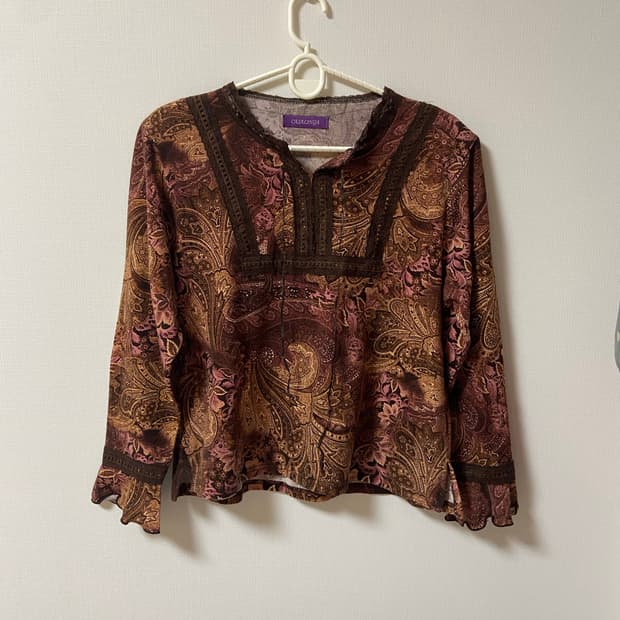 일본 빈티지 에스닉 보헤미안 페이즐리 패턴 블라우스