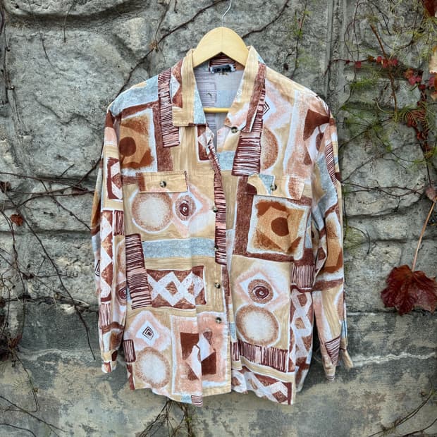 일본 빈티지 텐셀 원단 100 에스닉 패턴 셔츠 