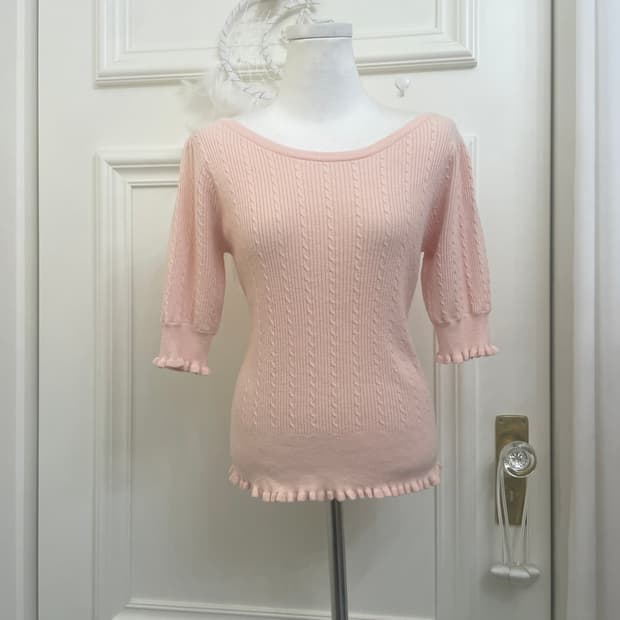 coral pink twist back bow half knit top