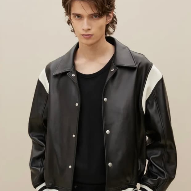 SPERONE 스페로네 램스킨 양가죽 스타디움 숏 레더 바시티 자켓