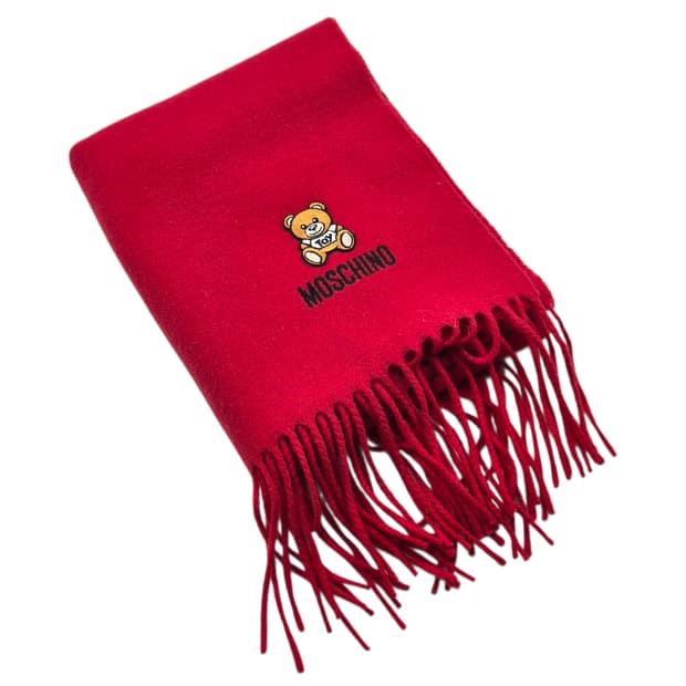 모스키노 테디베어 자수 메리노 울 머플러