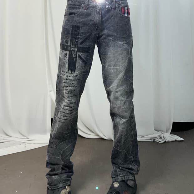 00’s 프린팅 그레이 데님 팬츠