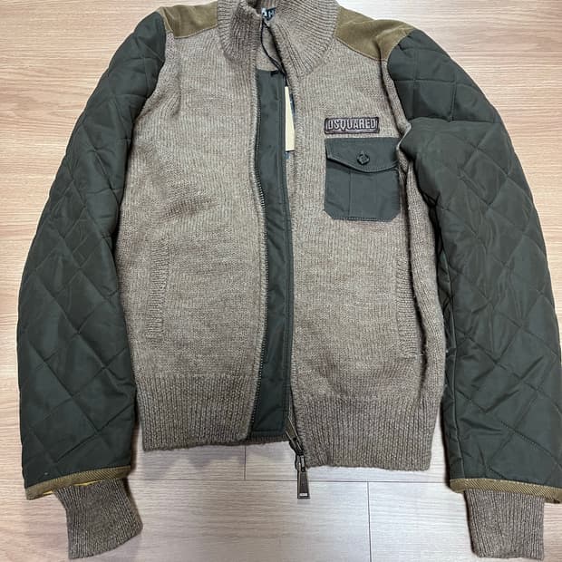 디스퀘어드 패딩 레이어드 니트 집업 가디건 베이지 XS