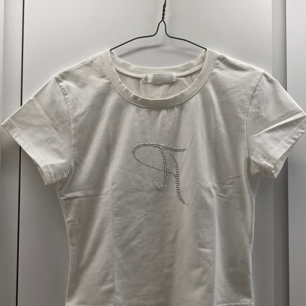 쓰리타임즈 쥬얼리 큐빅 반팔 티셔츠 화이트 스몰