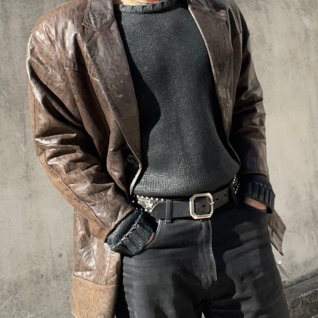 빈티지 레오파드 레더 카코트