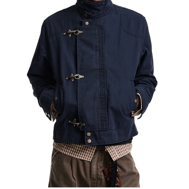 Button Decor Stand Collar Jacket 