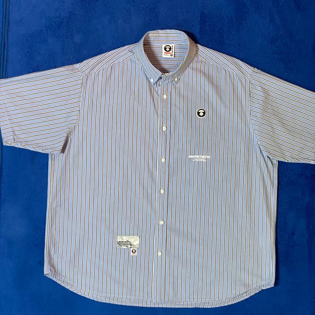 AAPE 에이프 베이프 나우 스트라이프 반팔 셔츠 라이트 블루 XL