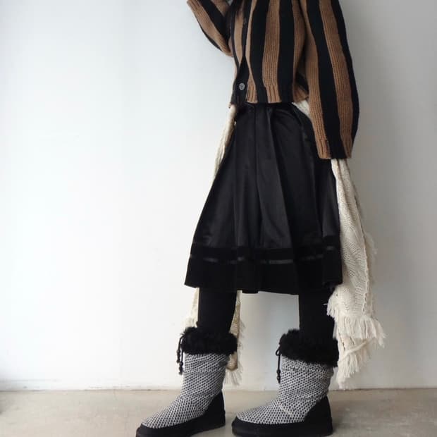 GAMINERIE 3 button suede mix skirt 