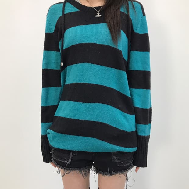 Jpn Y2k Bold Stripe Knit Hoodie