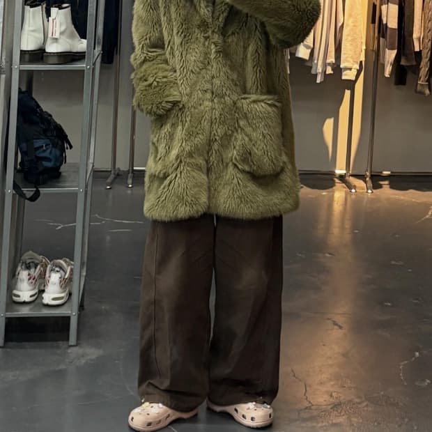 LOVE MY SANTA 올리브 그린 모피 코트 A2841