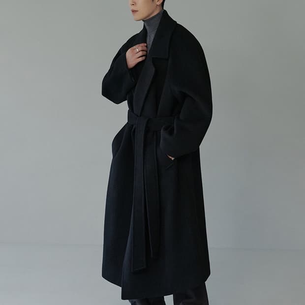 깡스타일리스트 무신사 캐시미어 블렌드 맥시 더블 로브 코트 블랙 M