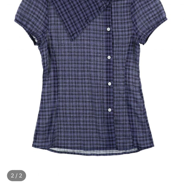 온스카 DRAPE COLLAR BLOUSE (NAVY CHECK) 