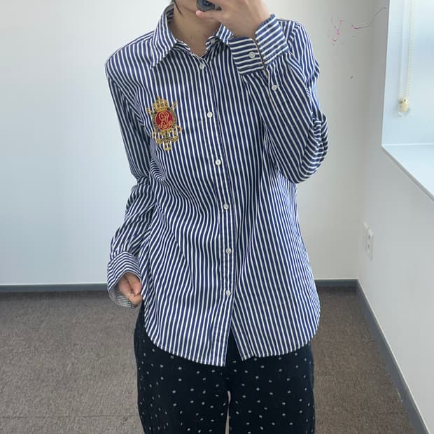 Polo 폴로 문장 로고 스트라이프 네이비 셔츠